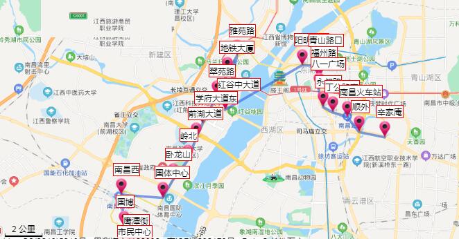 2021南昌地铁2号线路图 南昌地铁2号线站点图及运营时间
